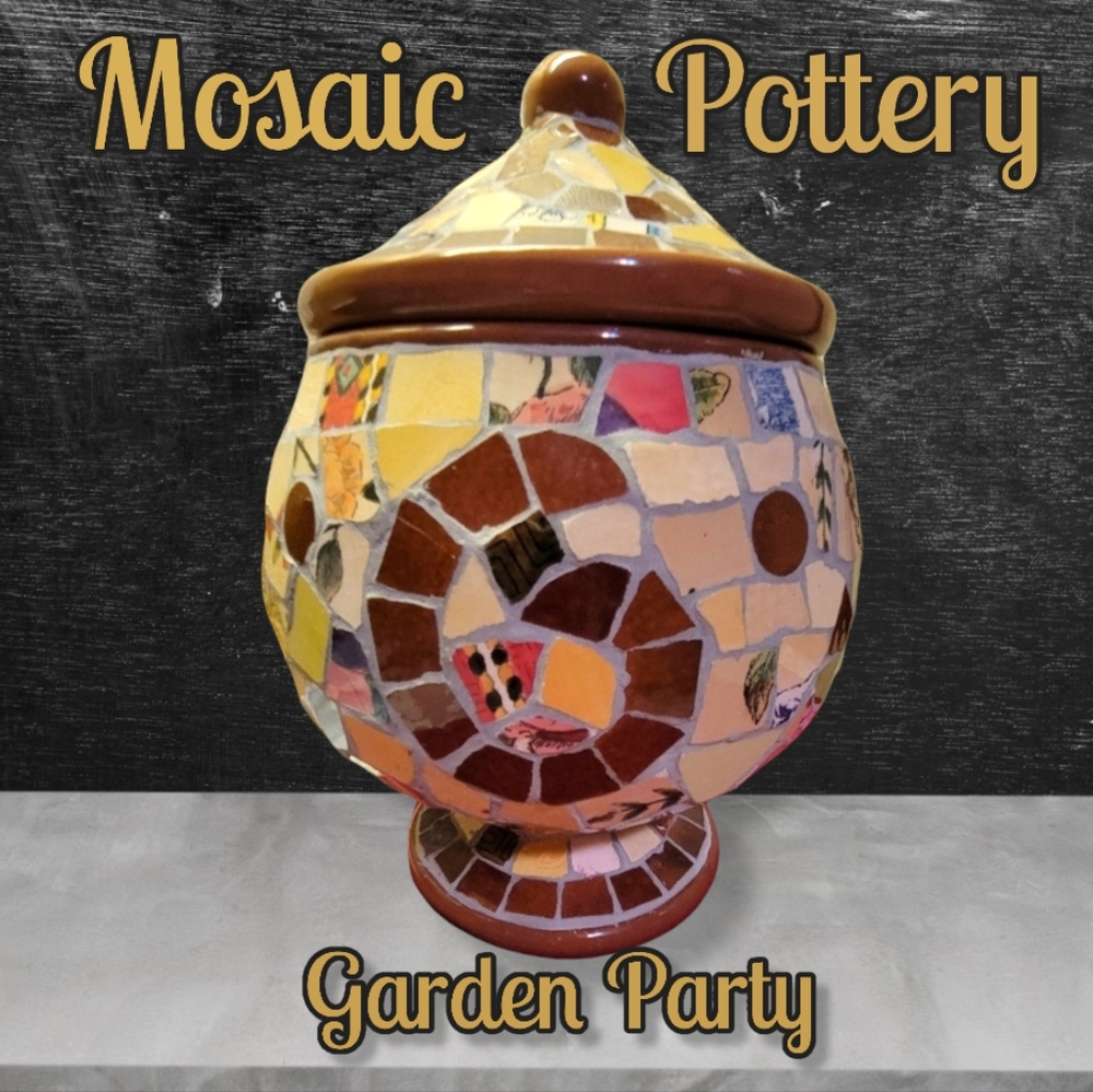 Vtg Mosaic Lidded Pottery Por Garden Patio Pool